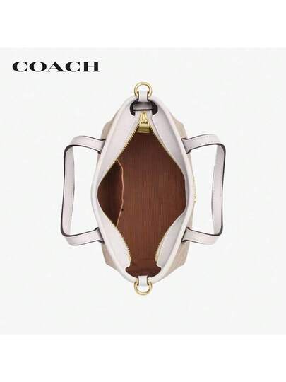 Coach حقيبة سيتي 15 ذات شعار العلامة التجارية قابلة للإزالة، من القماش المطلي، حقيبة كتف نسائية صغيرة، بيج/أبيض طباشيري CW032-IMXDM