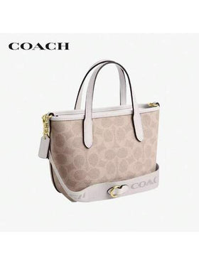 Coach حقيبة سيتي 15 ذات شعار العلامة التجارية قابلة للإزالة، من القماش المطلي، حقيبة كتف نسائية صغيرة، بيج/أبيض طباشيري CW032-IMXDM