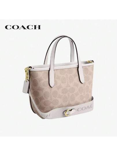 Coach حقيبة سيتي 15 ذات شعار العلامة التجارية قابلة للإزالة، من القماش المطلي، حقيبة كتف نسائية صغيرة، بيج/أبيض طباشيري CW032-IMXDM