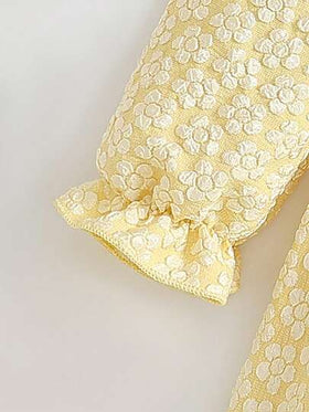 SHEIN Vintaside Kids فستان من قماش الجاكار ذو طراز أميرة حلو مطرز بياقة بيتر بان، أكمام طويلة وذيل غير متماثل، أنيق للحفلات وأعياد الميلاد والمناسبات، مناسب لجميع المواسم