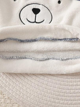 SHEIN Vintaside Kids طقم ملابس علوية كم طويل وبنطلون للأطفال الصغار بطبعة دب جميلة، بألوان تباين الأزرق والأبيض، مناسب للارتداء اليومي، للداخل والخارج، في فصلي الخريف والشتاء