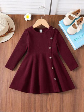 Emery Rose Kids Emery Rose Kids فستان بتصميم مُنقسم طويل متوسط الطول بياقة دائرية أنيق وكاجوال مناسب للمدرسة والارتداء اليومي الكاجوال في فصلي الخريف والشتاء للفتيات الصغيرات