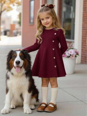 Emery Rose Kids Emery Rose Kids فستان بتصميم مُنقسم طويل متوسط الطول بياقة دائرية أنيق وكاجوال مناسب للمدرسة والارتداء اليومي الكاجوال في فصلي الخريف والشتاء للفتيات الصغيرات