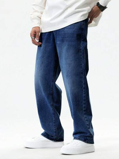Chillumni بنطلون جينز رجالي فضفاض مستقيم الساق مع جيوب
