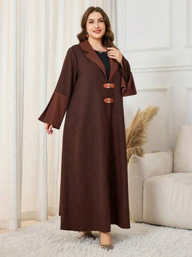 Al Najma عباءة نسائية كاجوال بياقة مندرين وأكمام طويلة وأزرار زخرفية من الفليس، مقاس كبير، خريف/شتاء