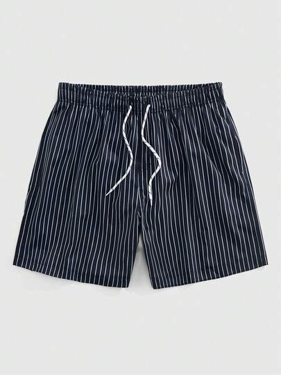 ROMWE MEN Casual شورت رجالي مخطط بحبال شد