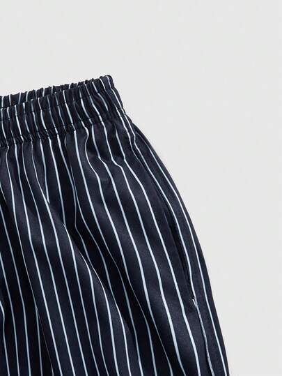 ROMWE MEN Casual شورت رجالي مخطط بحبال شد