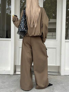 DAZY بدلة نسائية من قطعتين، جاكيت وبنطلون بأكمام طويلة ذات لون أحادي بتصميم بسيط، مجموعة ملابس كاجوال للاستخدام اليومي
