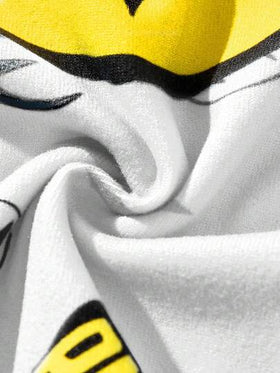 BATMAN X SHEIN 85th بيجامة مكونة من ملابس علوية كم طويل رقبة طاقم مطبوعة بطباعة كرتونية للأولاد وبنطلون