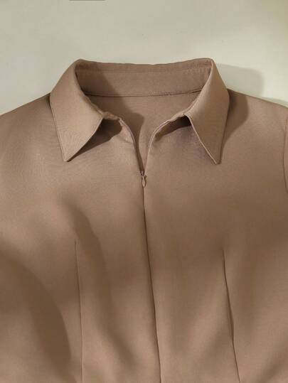 SHEIN Franclia جمبسوت نسائية كاجوال متعددة الاستخدامات، بياقة قميص، أكمام طويلة، مربوطة بحزام، ساقين واسعتين، موسم الخريف