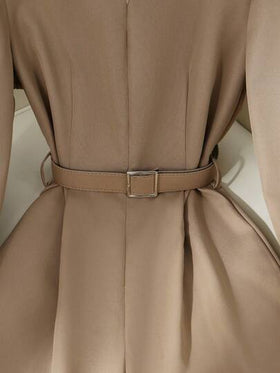 SHEIN Franclia جمبسوت نسائية كاجوال متعددة الاستخدامات، بياقة قميص، أكمام طويلة، مربوطة بحزام، ساقين واسعتين، موسم الخريف