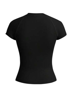 Gameset SHEIN Sport 3 طقم تيشيرت رياضي نسائي بأكمام قصيرة ربع طول بياقة طاقم، بدون خياطة، بألوان سادة