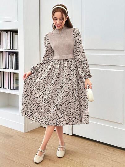 SHEIN فستان بأكمام منفوشة مزخرف بالكامل للبنات المراهقات للصيف والخريف، مناسب للارتداء اليومي والمدرسي في الصيف والخريف، متناسق مع الأم والابنة والأخوات
