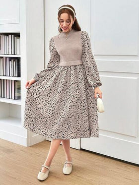 SHEIN فستان بأكمام منفوشة مزخرف بالكامل للبنات المراهقات للصيف والخريف، مناسب للارتداء اليومي والمدرسي في الصيف والخريف، متناسق مع الأم والابنة والأخوات