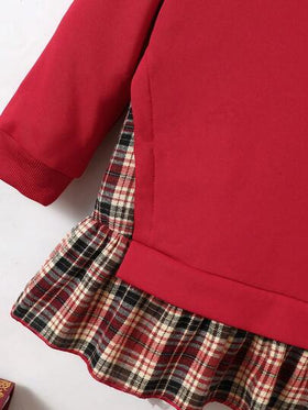 Elladie kids فستان بناتي، بلوزة كاجوال بأكمام طويلة وطرف تنورة مربع، فستان بنمط المدرسة مع طوق مضلع وطرف تنورة مربع، بلوزة فستان بأكمام طويلة، للربيع/الخريف