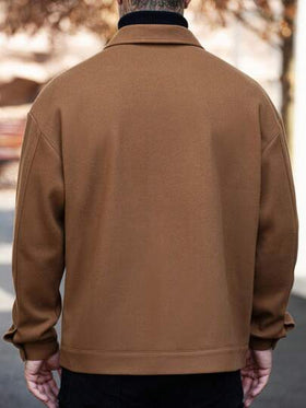 Manfinity Homme معطف كاجوال رجالي بأزرار وأكمام طويلة بلون أحادي، معطف بني، خريف وشتاء