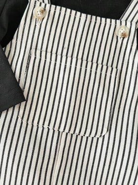 SHEIN طقم بنطال مشبك مخطط ولباس علوي بياقة دائرية بأكمام طويلة للأطفال الرضع، خريف/شتاء