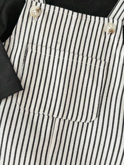 SHEIN طقم بنطال مشبك مخطط ولباس علوي بياقة دائرية بأكمام طويلة للأطفال الرضع، خريف/شتاء