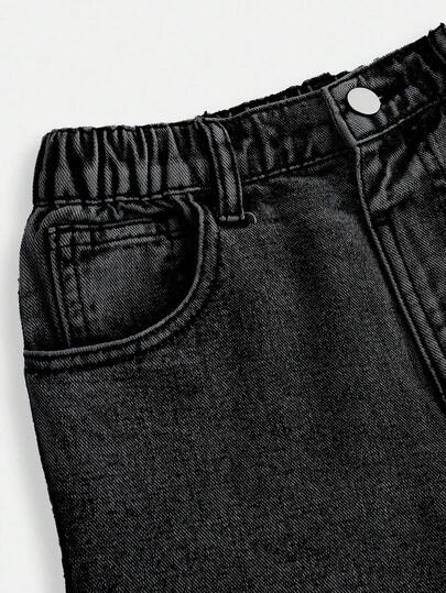 SHEIN Explorewe بنطلون جينز بقصة واسعة وتمزق في الحافة مع جيوب للفتيات المراهقات