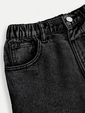 SHEIN Explorewe بنطلون جينز بقصة واسعة وتمزق في الحافة مع جيوب للفتيات المراهقات