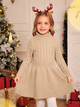 Elladie kids فستان محبوك بياقة عالية قصير للفتيات (صغير) قصة A-line