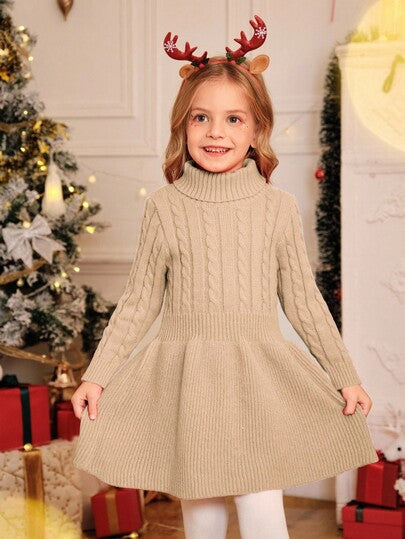 Elladie kids فستان محبوك بياقة عالية قصير للفتيات (صغير) قصة A-line
