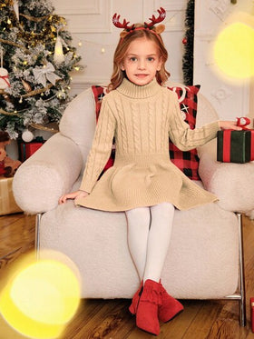 Elladie kids فستان محبوك بياقة عالية قصير للفتيات (صغير) قصة A-line