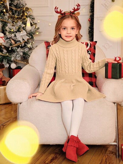 Elladie kids فستان محبوك بياقة عالية قصير للفتيات (صغير) قصة A-line