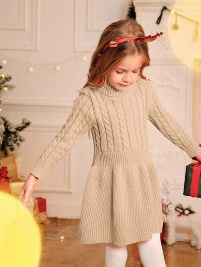 Elladie kids فستان محبوك بياقة عالية قصير للفتيات (صغير) قصة A-line