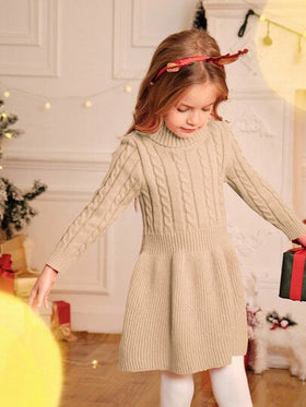 Elladie kids فستان محبوك بياقة عالية قصير للفتيات (صغير) قصة A-line