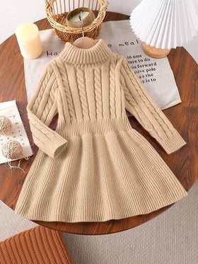 Elladie kids فستان محبوك بياقة عالية قصير للفتيات (صغير) قصة A-line
