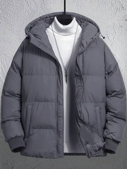 Manfinity Homme معطف رجالي فضفاض مبطن بسحاب وكابوشون وأكمام طويلة بدون كنزة صوفية، معطف شتوي للرجال