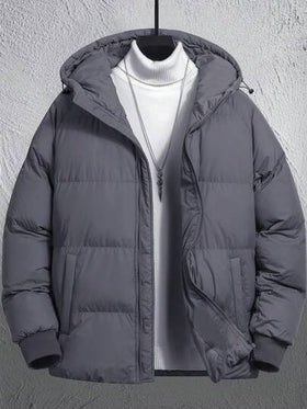 Manfinity Homme معطف رجالي فضفاض مبطن بسحاب وكابوشون وأكمام طويلة بدون كنزة صوفية، معطف شتوي للرجال