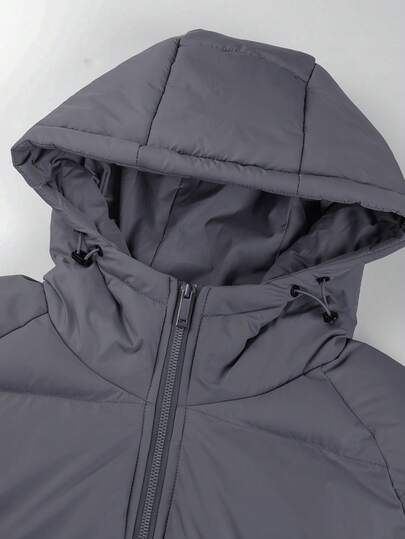 Manfinity Homme معطف رجالي فضفاض مبطن بسحاب وكابوشون وأكمام طويلة بدون كنزة صوفية، معطف شتوي للرجال