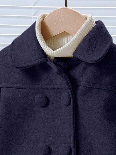 Elladie kids معطف فضفاض متوسط الطول بأكمام طويلة ربلة ملابس كاجوال بسيطة، لون أحادي، خريف/شتاء