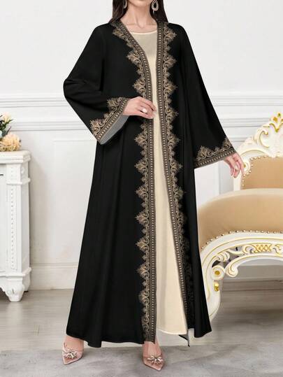 SHEIN Najma عباية أنثوية كاجوال طويلة الأكمام مطبوعة بالزهور، ربيع/خريف