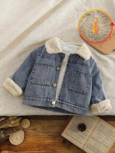 SHEIN Vintaside Kids معطف سميك من الفرو للأطفال الرضع الذكور، ملابس خارجية دافئة للشتاء، مناسبة للموسم البارد