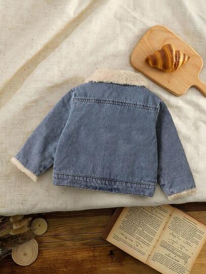 SHEIN Vintaside Kids معطف سميك من الفرو للأطفال الرضع الذكور، ملابس خارجية دافئة للشتاء، مناسبة للموسم البارد