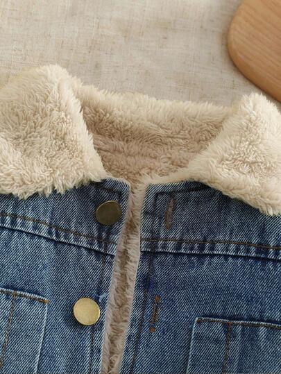 SHEIN Vintaside Kids معطف سميك من الفرو للأطفال الرضع الذكور، ملابس خارجية دافئة للشتاء، مناسبة للموسم البارد