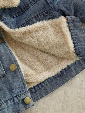 SHEIN Vintaside Kids معطف سميك من الفرو للأطفال الرضع الذكور، ملابس خارجية دافئة للشتاء، مناسبة للموسم البارد