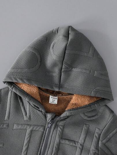 SHEIN جاكيت كاجوال للأولاد ذات لون أحادي مبطنة بالحرارة وسحاب، مريحة للارتداء اليومي العادي في الخارج، مناسبة للخريف/الشتاء