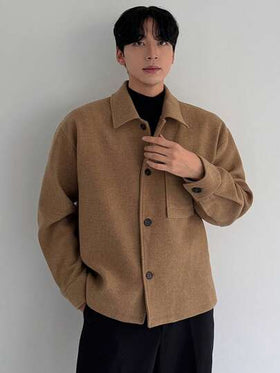 DAZY معطف وجاكيت قماش بني ملمس للرجال، ملابس عمل للخريف رمضان