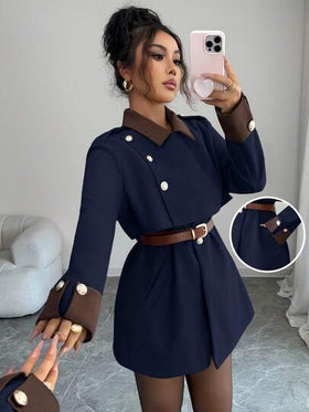Elenzga معطف أنيق فاخر وسميك للنساء، بدون حزام