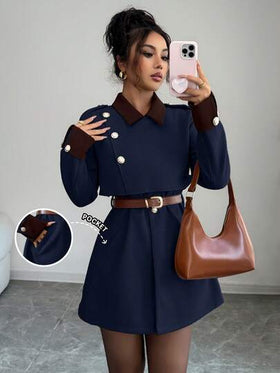 Elenzga معطف أنيق فاخر وسميك للنساء، بدون حزام