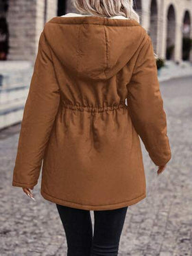 SHEIN Frenchy معطف بوركا مبطن بقلنسوة وخصر مربوط بحبل للخريف/الشتاء
