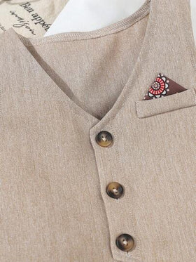 SHEIN 3 قطع ملابس أطفال ولادي بطراز بريطاني أنيق - تشمل قميص كم طويل مع ربطة عنق ، سترة أحادية الصدر ، وبنطال بخصر مطاطي ، مناسبة لحفلة عيد الميلاد ، المناسبات الرسمية ، الزفاف ، الأداء ، المعمودية ، العودة إلى المدرسة ، عيد الميلاد ، ملابس رسمية أنيقة لل