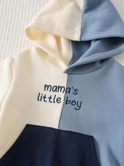 Cozy Pixies مجموعة من قطعتين تتكون من بلوزة هودي بطباعة حرفية ولون متباين وبنطلون بخصر مطاطي للأطفال الصبيان