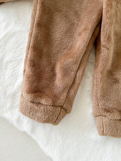 Cozy Pixies مجموعة ملابس علوية وبنطلون سميك ذو خصر مطاطي للأطفال الصبيان، بنمط الدب بألوان متباينة، كم راجلان وياقة طاقم، للخريف/الشتاء، قطعتان