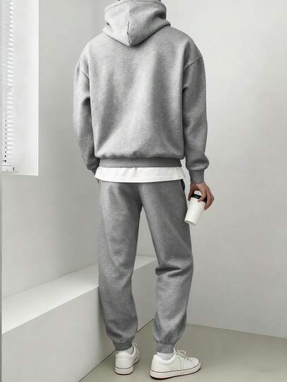Chillumni بدلة رياضية رمادية كلاسيكية مطبوعة برسم الحصان، هوديي وبنطلون رياضي مبطن بالحرارة، ملابس مريحة للخريف والشتاء