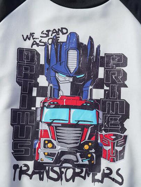 Transformers X SHEIN طقم بلوزة وبنطلون رياضي للأولاد المراهقين بطبعات روبوت وحروف، أكمام راجلان بتباين، ملابس كاجوال للشارع، مناسب للربيع والخريف